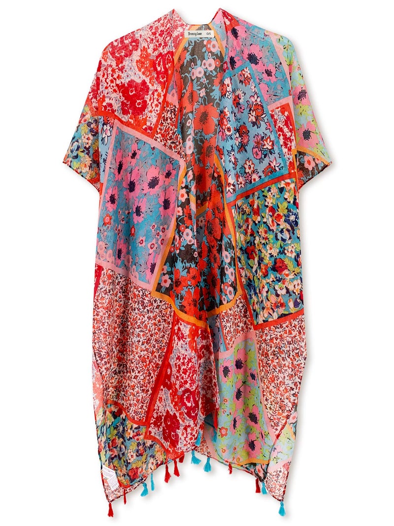 Breezy Lane Women's Beach Coverup Swimsuit Kimono Cardigan with Tassel Bohemian Print - Image 3